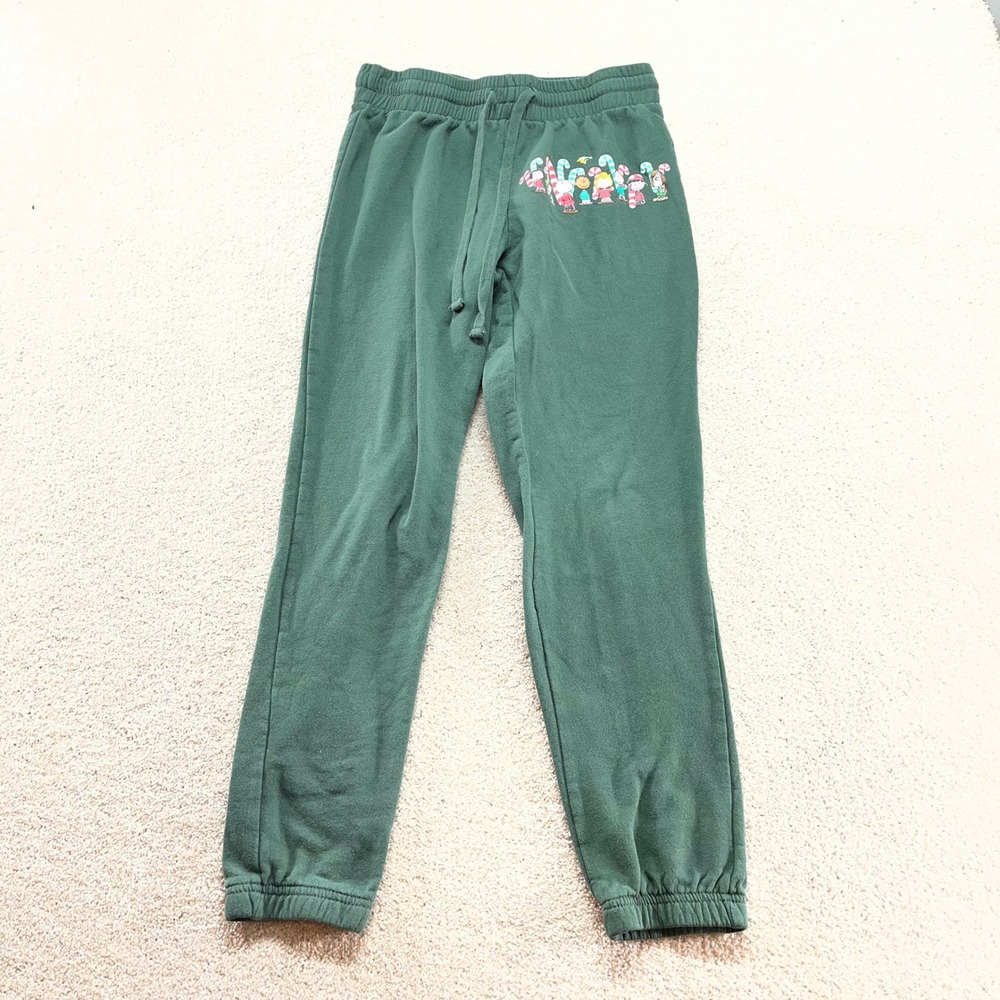 Peanuts Sweatpants Womens‎ Small Green Christmas Charlie Brown Holiday Joggers
